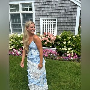 Blue and White For Love and Lemons Rosalyn Maxi Dress